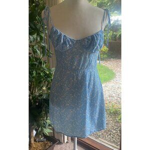 Y2K Zara Baby Blue Ditzy Floral Print Spaghetti Strap Milkmaid Sundress XS